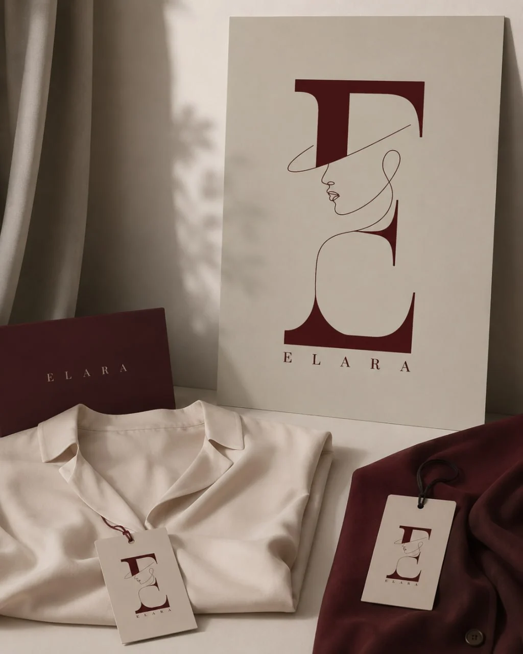 ELARA editorial package and textile application concept