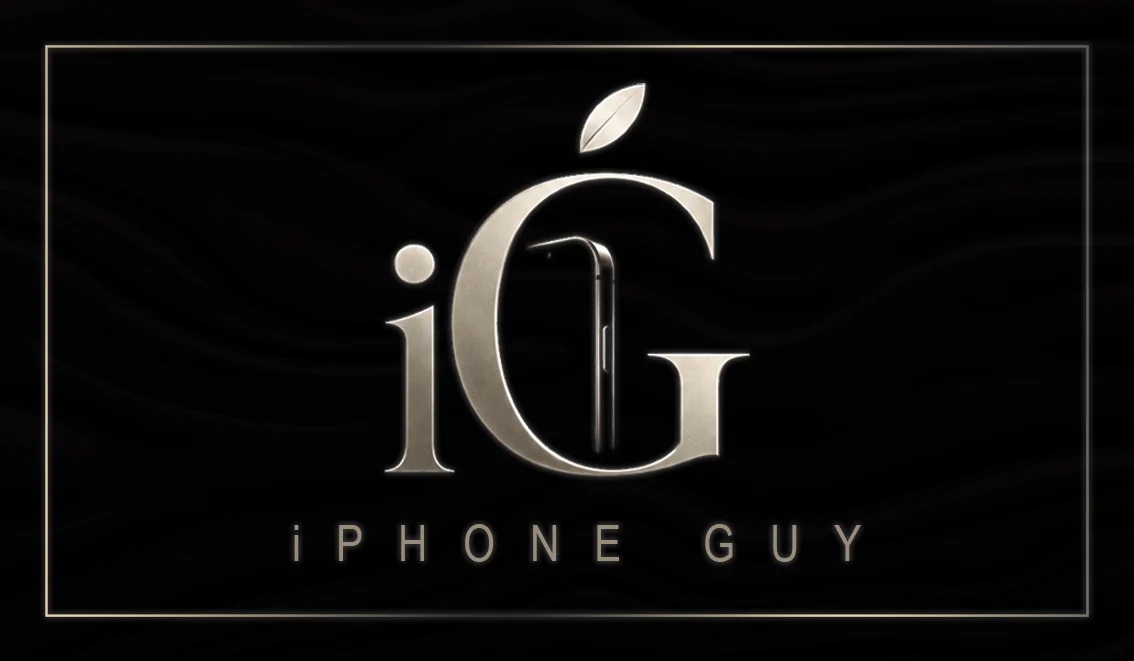 Front face of iPhone Guy black and gold business card