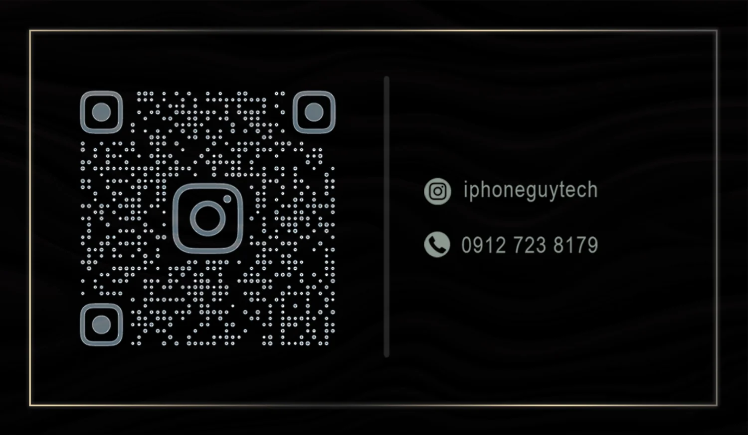 iPhone Guy business card back with QR code and contact details